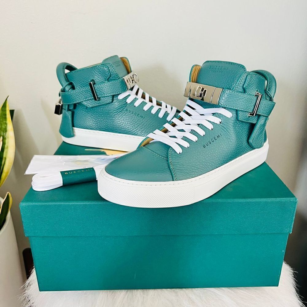 BUSCEMI Mid Sneaker, Women’s Italian Leather Hightop , Size 38 (Euro) Petrol NWT